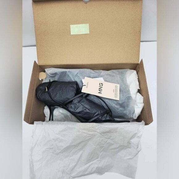 Mango - Ladies Heeled Leather Sandal with Straps - Black. Size: 9.5 (US). NWT - Picture 11 of 15